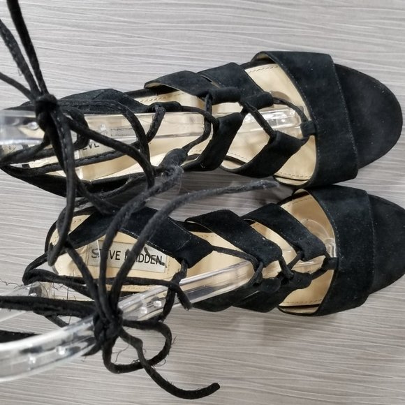 Steve Madden 'Kitty' Ghillie Sandal, Black Suede, Womens Size 8 - Picture 8 of 11